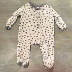 Burt's Bees Baby White and Gray Footie with Yellow Bee Print